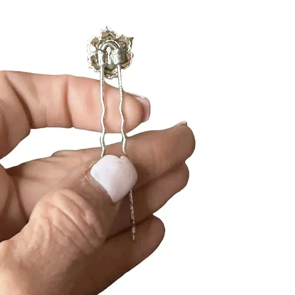 Vintage Flower Hair Clip Rhinestone Hair Stick U-Shaped Wedding